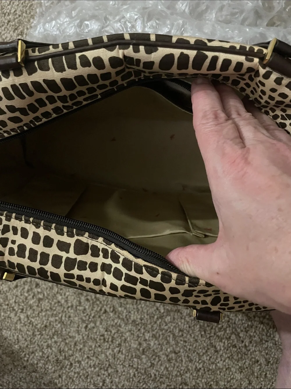 kate spade Brown and Cream Croc-Print Travel Bag